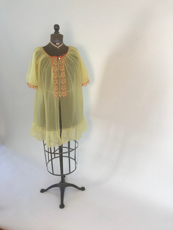 Vintage 1960s short yellow and orange sheer bed j… - image 1