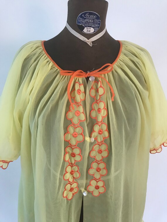 Vintage 1960s short yellow and orange sheer bed j… - image 4