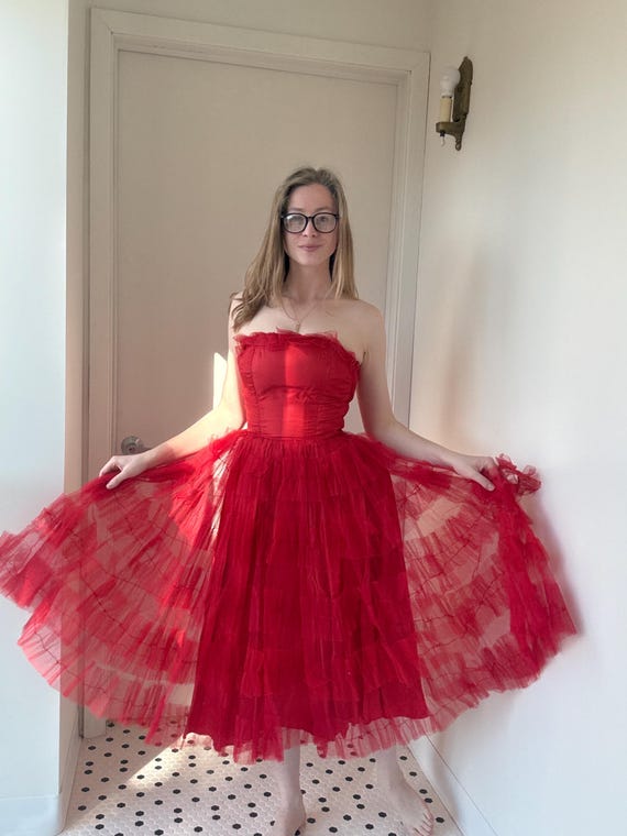 red fitted prom dresses Ladivine CC415 Size 12 Sheer Beaded V Neck Corset Dress A Line Shimmer Ballgown Formal Gown this layered tulle gown effortlessly combines elegance and allure CD0106 | FITTED DRESS 