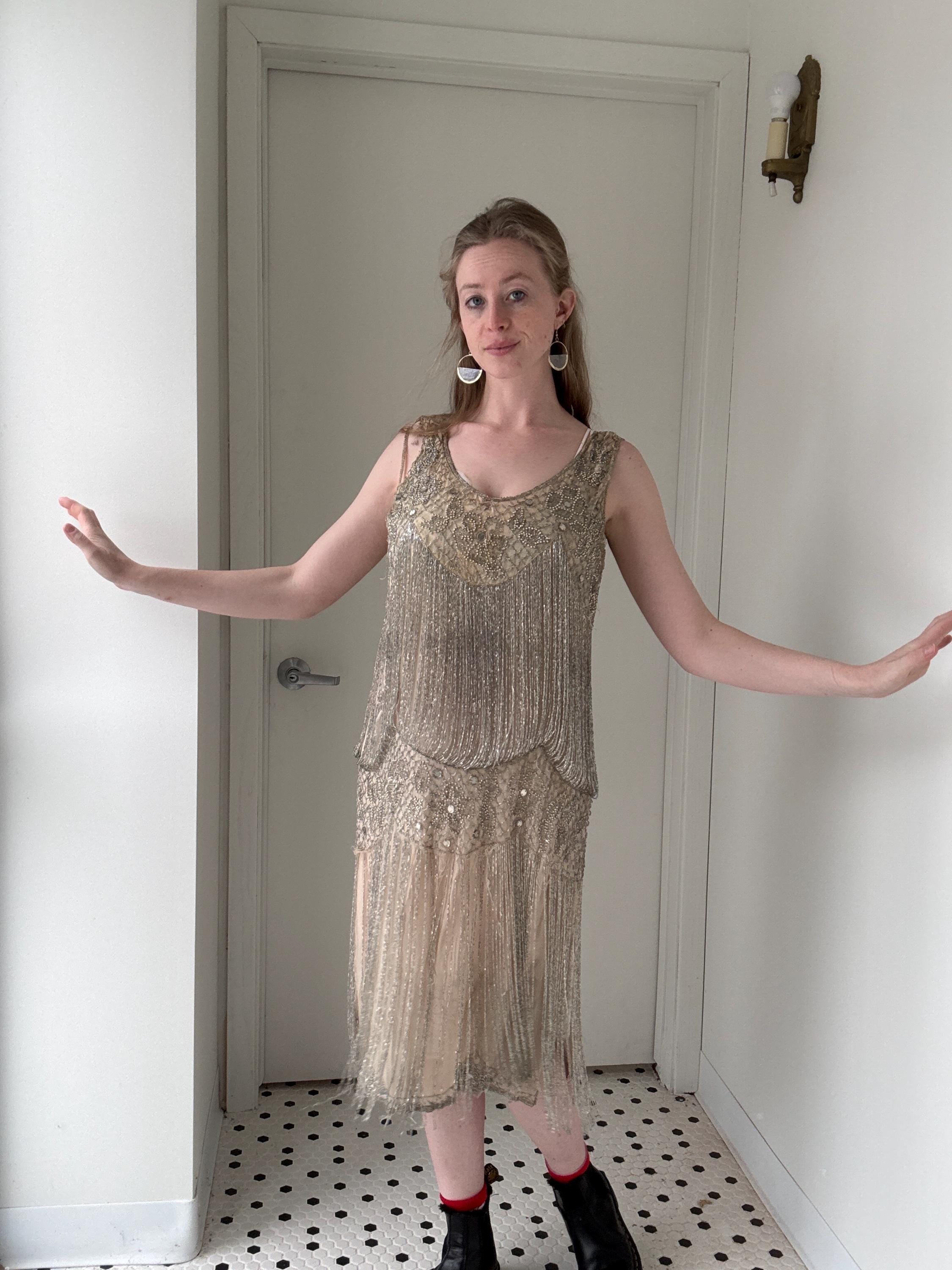 silver beaded flapper dress Silver and Black Art Deco Flapper Dress