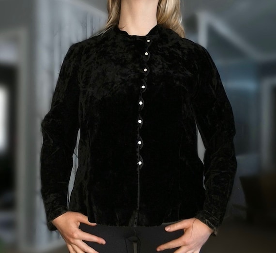 Antique Vintage Black Velvet 1890'S Jacket, Blazer - image 1