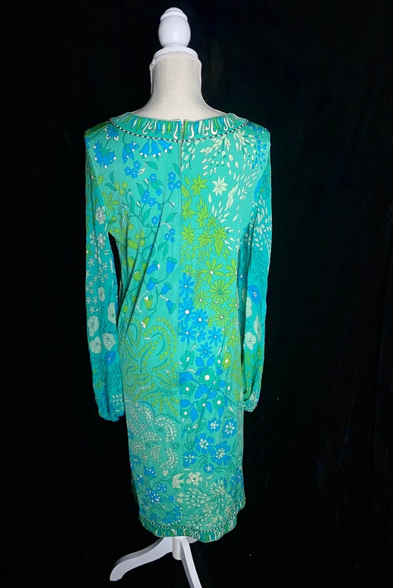 Vintage 1960’s green and blue silk shirt dress wi… - image 7