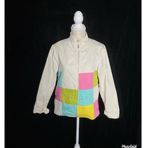Vintage 1960’s off white jacket with colorful checkers, size small medium
