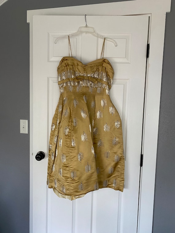 Vintage Gold Satin Heavily Beaded 1950's Structured Dress, Size Medium -  Etsy