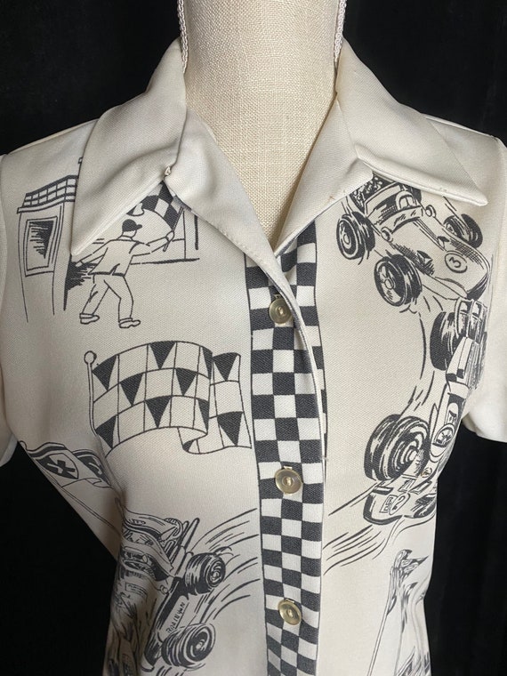 Vintage 1960’s white, black and gray polyester bu… - image 3