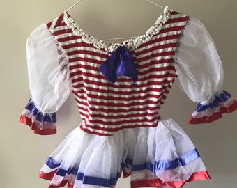 Vintage 1970s Art Stone Red White and Blue Patriotic Dance Costume Child's Medium