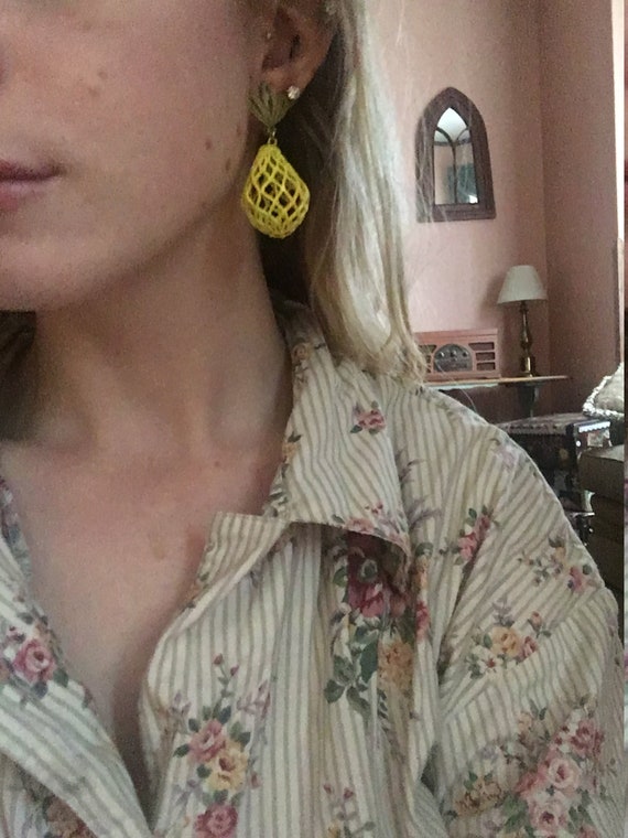 Vintage Yellow Fun Pineapple Clip-on Earrings - image 1