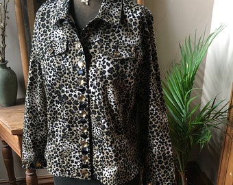 Vintage 1990s Leopard / Cheetah Print Jacket with Gems and Rhinestones, size large