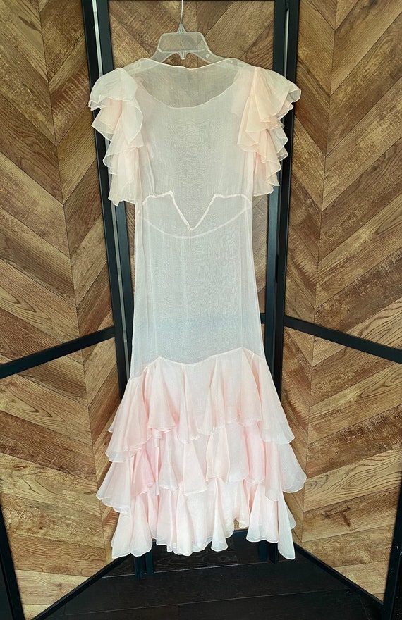 Vintage 1930’s sheer pink ruffle dress, size xxs
