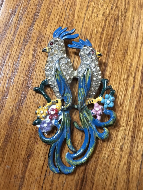 Vintage Painted Bird Pin Brooch