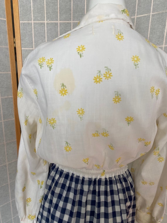 Vintage 1970’s yellow and white floral, blue ging… - image 7