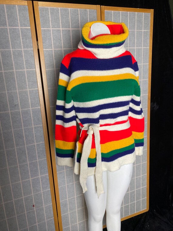 Vintage 1970’s colorful striped pullover cowl tur… - image 2