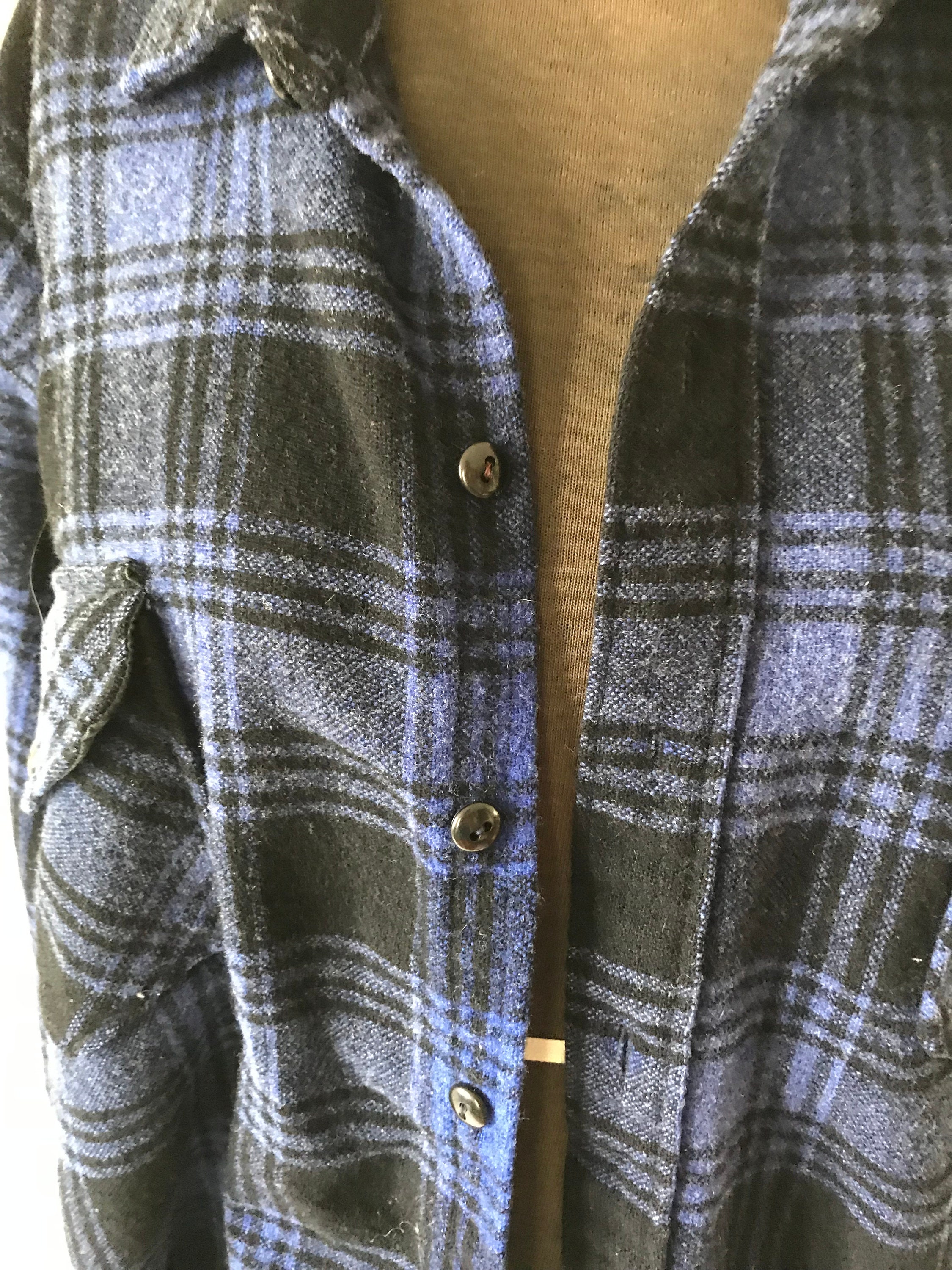 Vintage 1940s 1950s Black and Blue Wool Flannel Plaid Jacket | Etsy