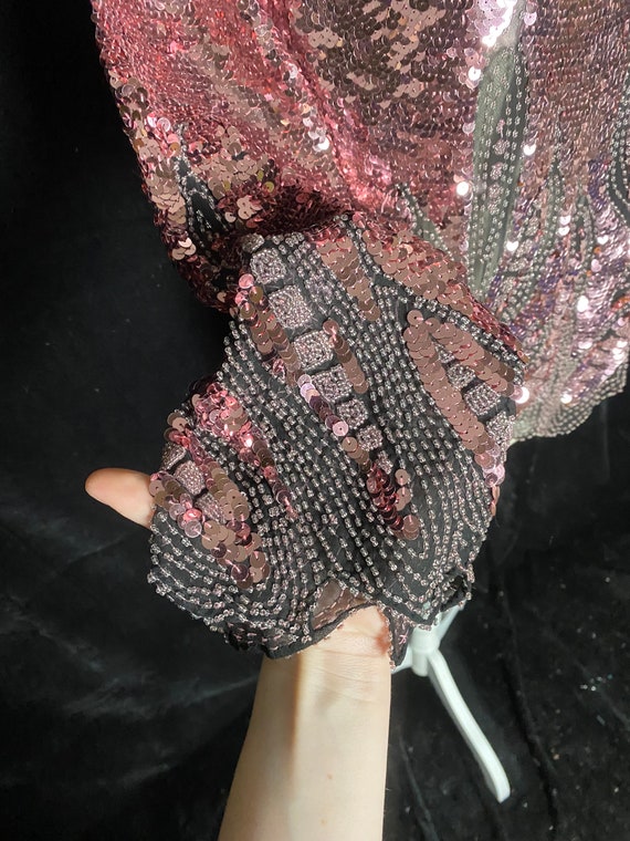 Vintage 1980’s black silk and pink sequin Oleg Ca… - image 3