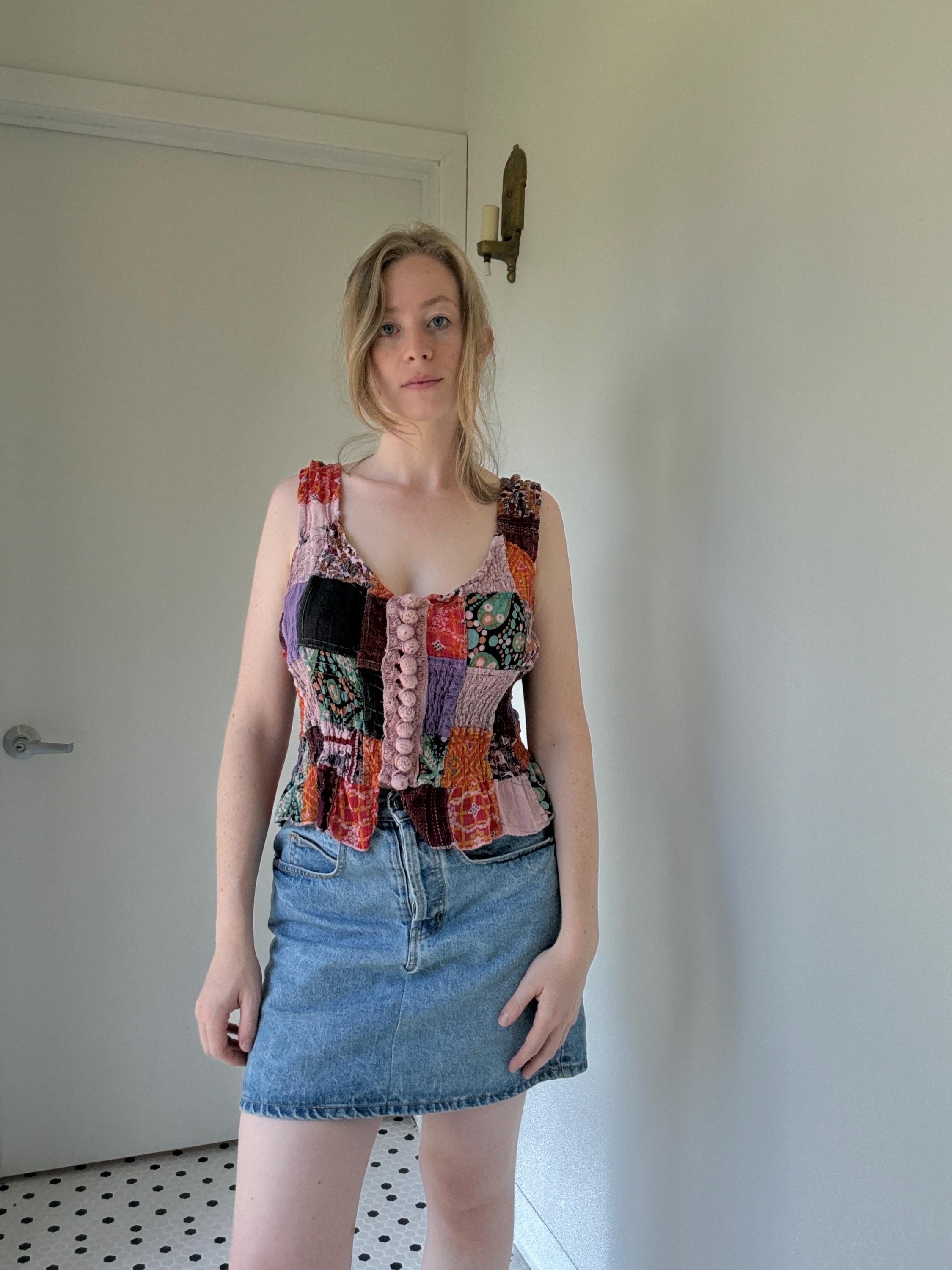 Vintage 1990's Colorful Orange and Purple Patchwork Tank Top