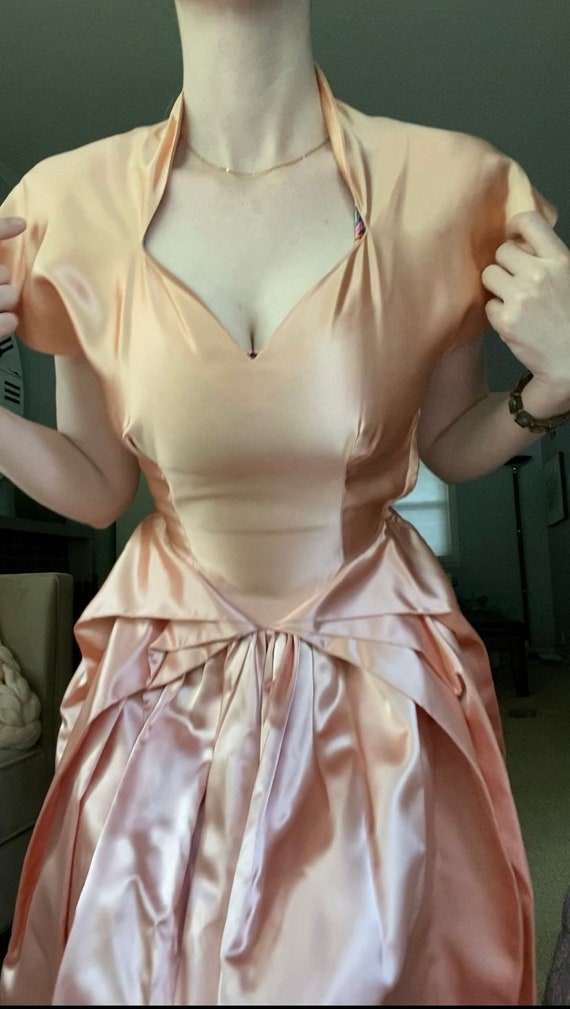 Vintage 1940’s pink satin fitted formal princess … - image 4