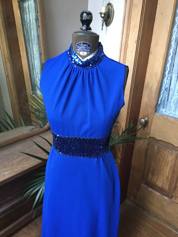 Vintage 1960's Royal Blue Sequin Maxi Dress, size… - image 3