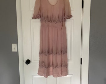 Vintage antique 1920’s sheer pink embroidered wedding dress, size small
