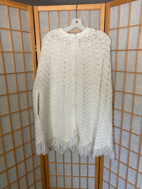 Vintage 1960’s cream white knitted sweater cape c… - image 1