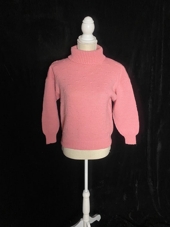 Vintage handmade 1970’s pink turtleneck sweater, … - image 1