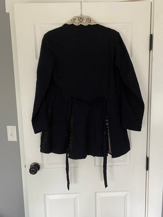 Antique 1900s navy blue and black jacket coat, la… - image 7