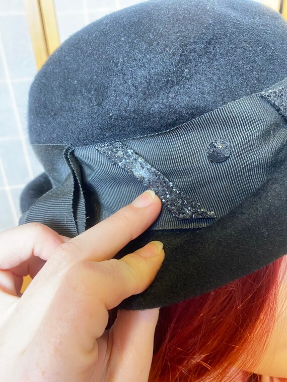 Vintage 1940’s black wool felt hat with glitter a… - image 7