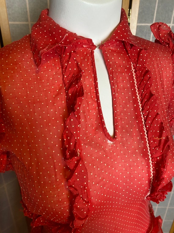 Vintage 1940’s sheer red and white Swiss dot dres… - image 3