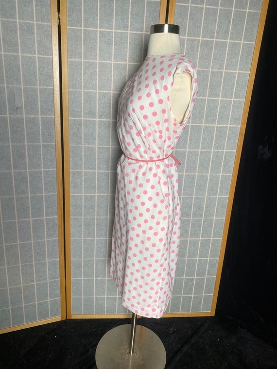 Vintage 1960’s white dress with pink polka dots, … - image 5