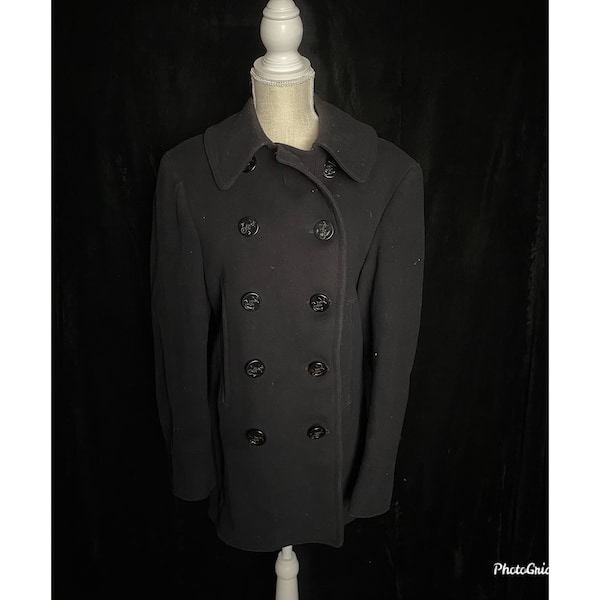 Vintage 1940’s black wool Navy pea coat, Bauer name