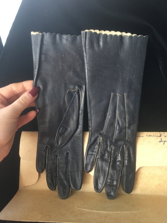 Vintage 1940's Dark Navy Black Leather Formal Wedd