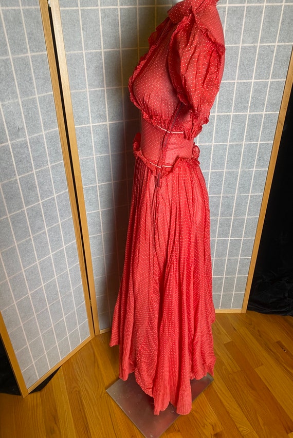 Vintage 1940’s sheer red and white Swiss dot dres… - image 4