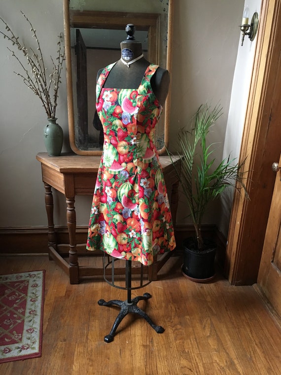 Vintage Fruit and Vegetable Print Cross-back Dress
