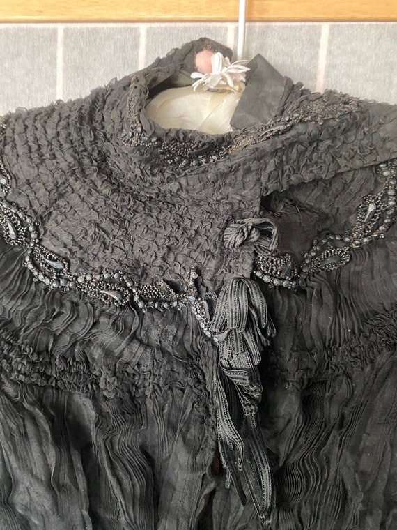 Antique 1890’s black rouched silk beaded blouse - image 2