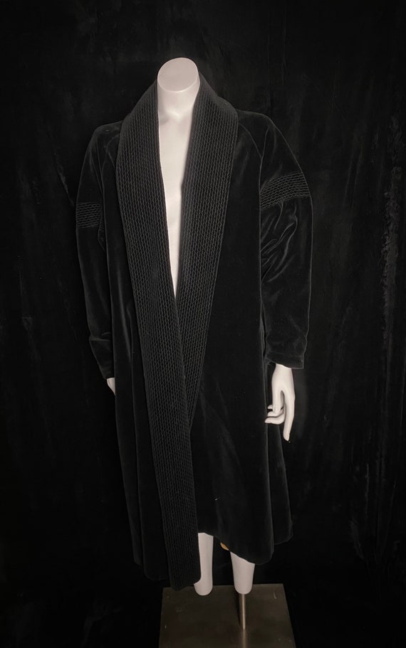 Vintage 1930's Black Velvet Embroidered Opera Coat With Gold Satin