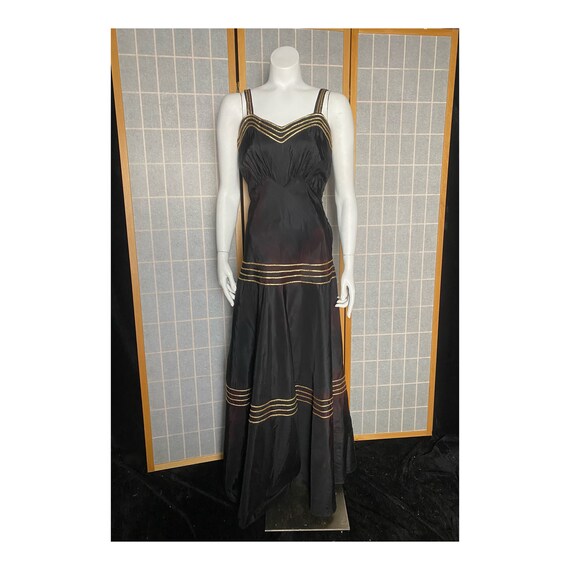 Vintage 1940’s black taffeta gown with metallic g… - image 1