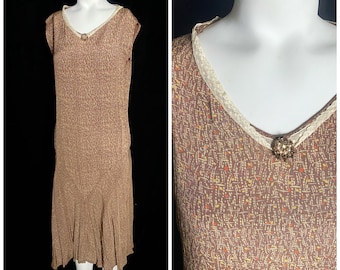 Vintage 1920's 1940's Brown Drop Waist Shift Dress