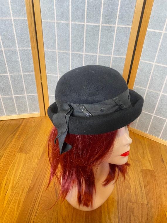 Vintage 1940’s black wool felt hat with glitter a… - image 3