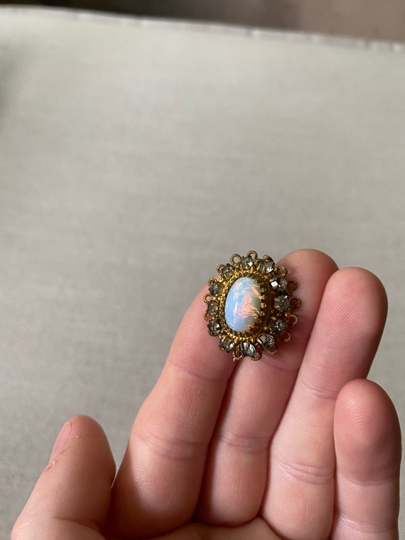 Vintage 1950's Gold And Rhinestone ANd A Blue opal