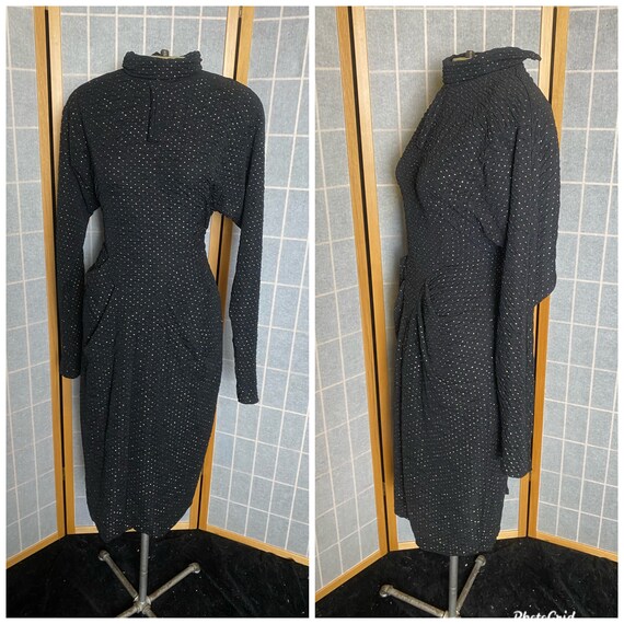 Vintage 1980’s fitted black rouched wiggle dress … - image 1