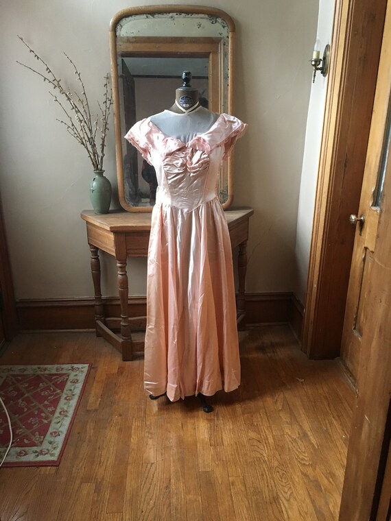 Vintage 1940's Light Pink Liquid Satin Gown, Dres… - image 1