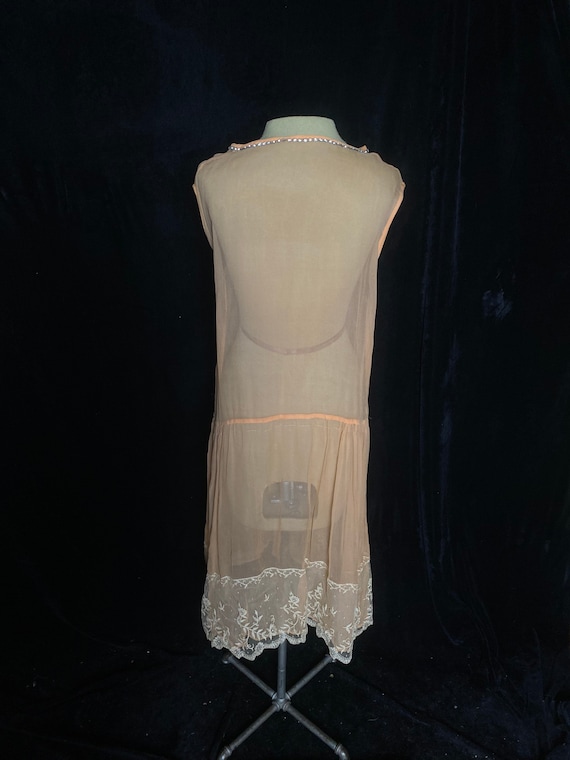 Vintage 1920’s sheer peach flapper dress with rhi… - image 7