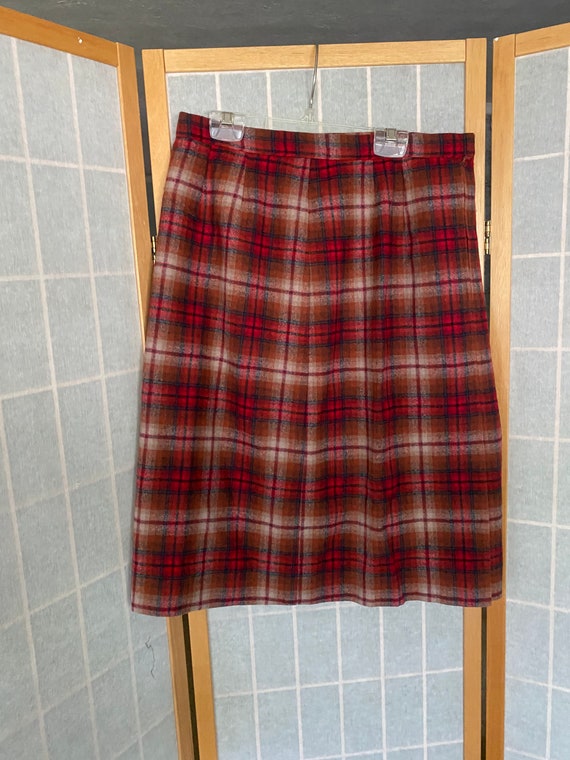 Vintage 1970’s red blue and brown plaid wool skirt - image 1