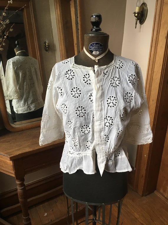 Vintage Antique Victorian White Cotton Eyelet Shir