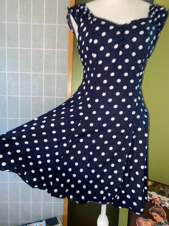 Vintage 1980’s navy blue and white polka dot dres… - image 4