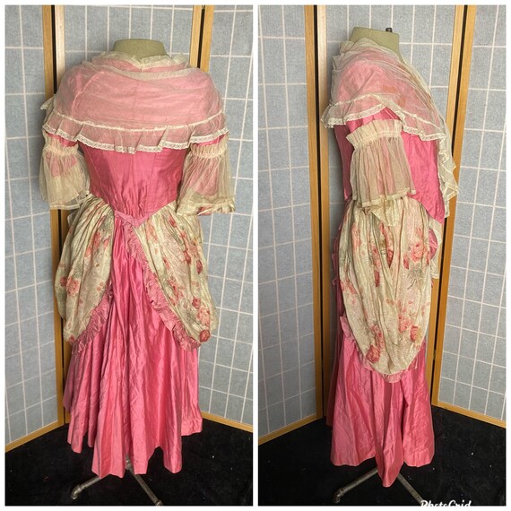 Vintage antique 1930’s does 1800’s pink, floral a… - image 3