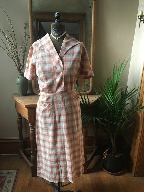 Vintage Peach Gingham Dress Gem