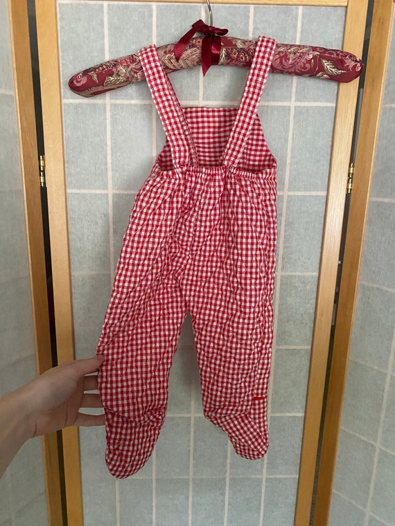 Vintage 1970’s red and white gingham baby onesie … - image 3