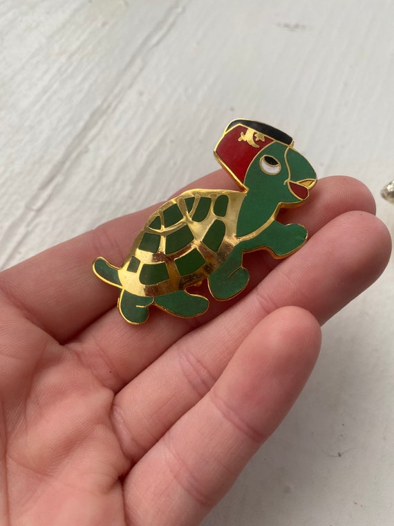 Lot De 2 épingles Vintage – Tortue Et éléphant – Doré Brossé – Années 80 NOS
