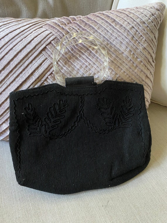 Vintage 1940's Black Corde Purse With Clear Plasti