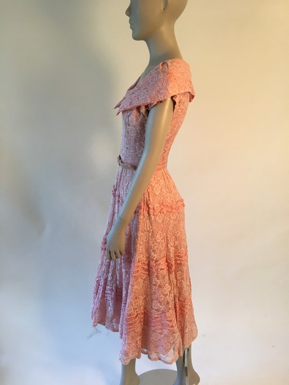 Vintage 1950's Pink Lace Tiered Dress with Matchi… - image 6